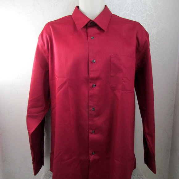 MEN'S DARK RED SHIRT, XL, 17.5" x 35" DRESS or CASUAL LONG SLEEVE- NWOT, HOLIDAY - Picture 1 of 7